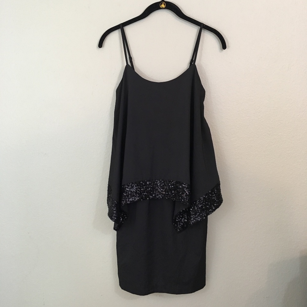 Gianni Bini Spaghetti Strap Sequin Black Dress, XS
